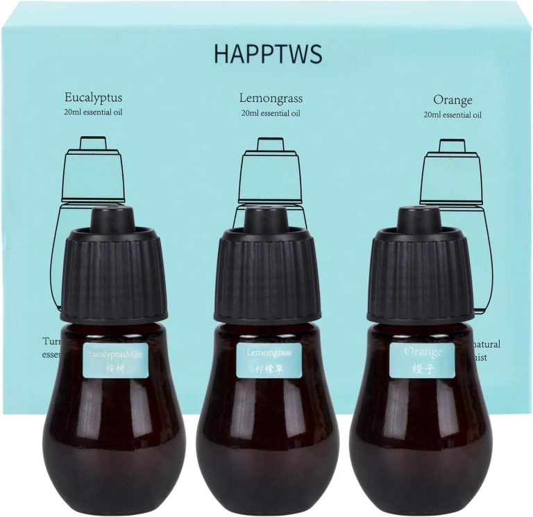 HAPPTWS Aromatherapy Essential Oil Set – 3-Piece Essential Oil Set in Three Flavors: Eucalyptus, Lemongrass, and Orange