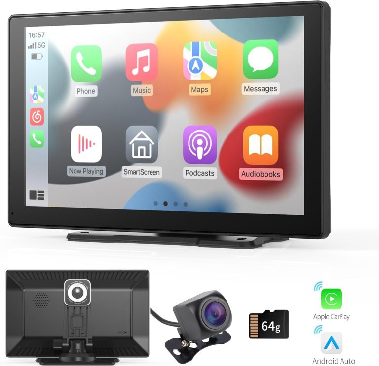 Wireless Carplay Touchscreen – 4K Dash Cam 9″ Portable Carplay & Android Auto Car Stereo Carplay Screen with 1080p Backup Camera ADAS Warning System/GPS Navigation/Voice Control/Bluetooth
