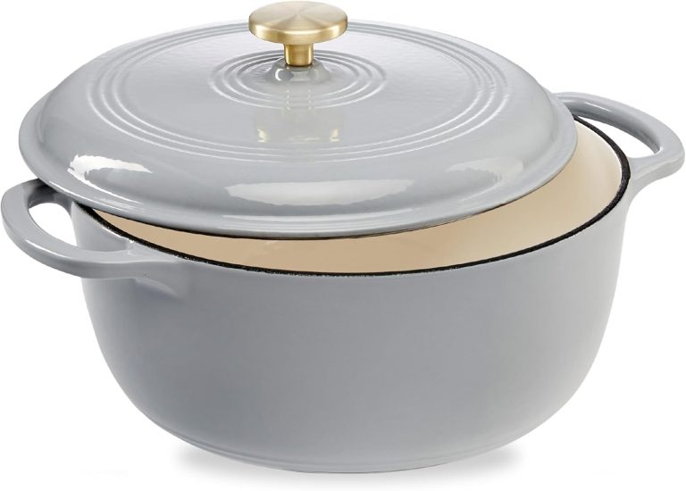Best Choice Products 7.5 Quart Enamel Cast-Iron Round Dutch Oven, Family Style Heavy-Duty Pre-Seasoned Cookware for Home, Kitchen, Dining Room, Oven Safe w/Lid, Dual Handles – French Gray