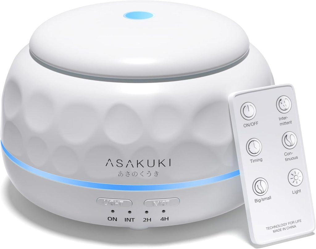 ASAKUKI Essential Oil Diffuser, 300ML Aromatherapy Humidifier with 7-Color Light, Small Home Diffuser and Perfect for Relaxation-Pure White ASAKUKI Essential Oil Diffuser, 300ML Aromatherapy Humidifier with 7-Color Light, Small Home Diffuser and Perfect for Relaxation-Pure White