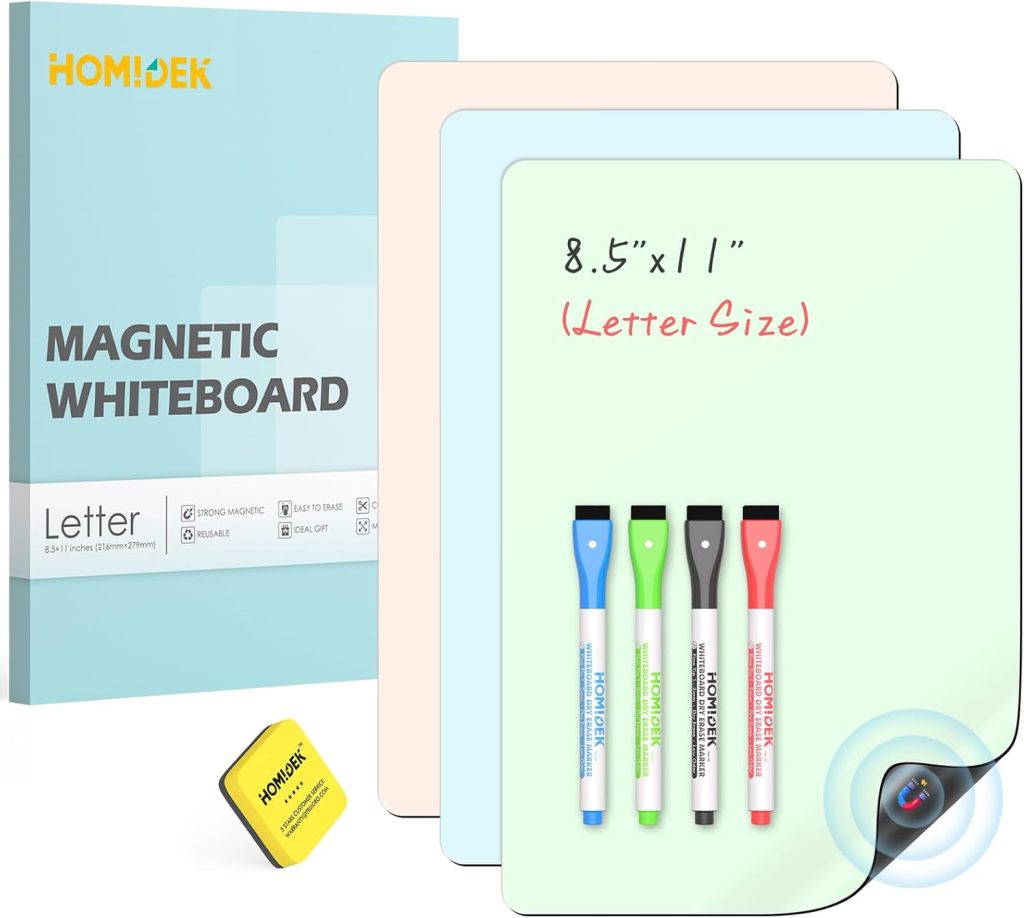 Magnetic Dry Erase Board, 3 Colors Fridge Magnet White Board Sheet with 4 Markers & 1 Eraser, Reusable Blank Magnetic Whiteboard to Write On for Refrigerator, Locker, Cabinet, Door – 8.5 x 11 Magnetic Dry Erase Board, 3 Colors Fridge Magnet White Board Sheet with 4 Markers & 1 Eraser, Reusable Blank Magnetic Whiteboard to Write On for Refrigerator, Locker, Cabinet, Door – 8.5 x 11