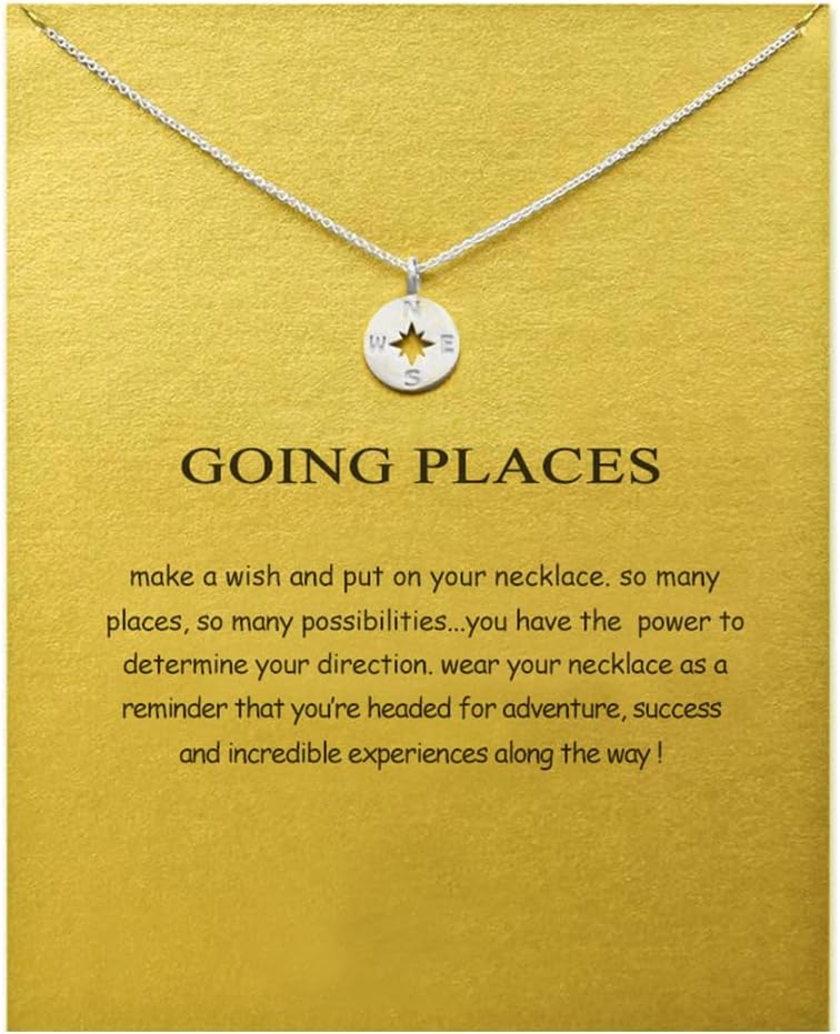LANG XUAN Message Card Compass Pendant Necklace Friendship Sun Good Luck Elephant Starfish Pendant Chain Necklace with Gift Card
