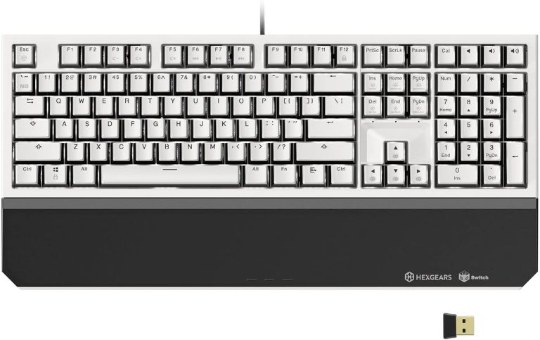 Hexgears X5 Mechanical Gaming Keyboard 108 Keys, Kailh Box Rose Red Switch Wired/Wireless 2.4G Dual Mode with White LED Backlit and Ergonomic Wrist Rest