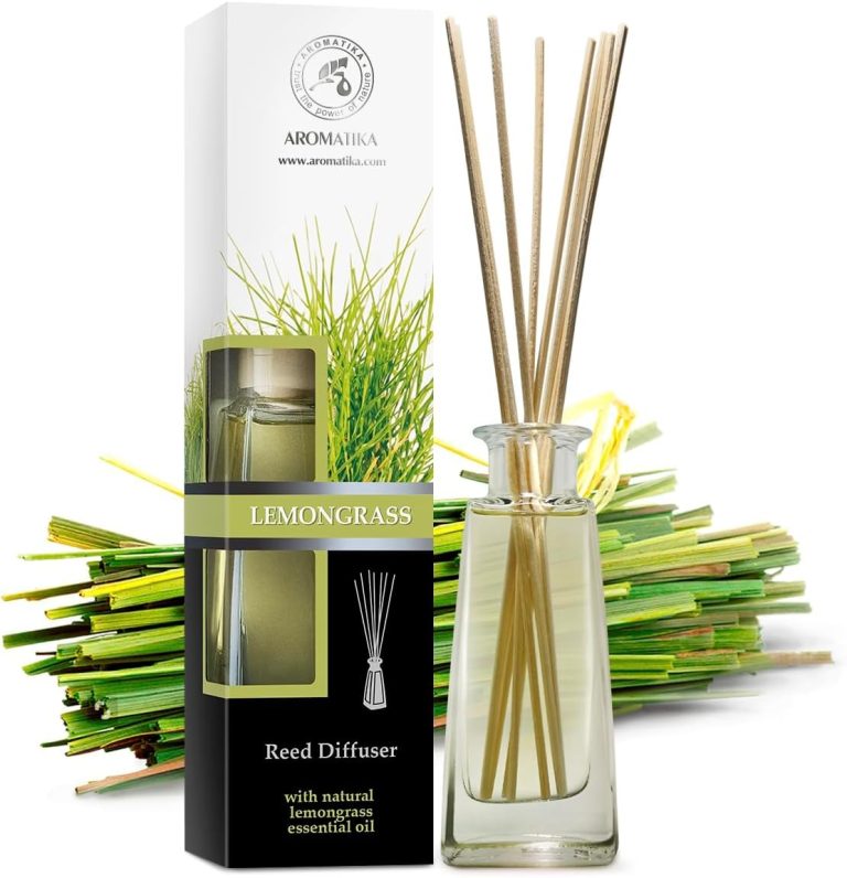 Lemongrass Diffuser w/Lemongrass Oil 3.4 Fl Oz – Scented Reed Diffuser – 0% Alcohol – Diffuser Gift Set – Best for Aromatherapy – Room Air Fresheners – Lemongrass Essential Oil Diffuser