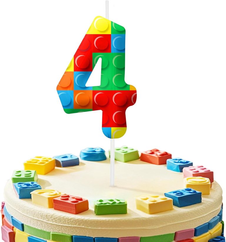 Building Block 4th Birthday Number Candles, Number 4 Candle Cake Topper Decorations for Building Block Themed Parties, Birthday Cake Candles for Boys Girls Kids Party Supplies