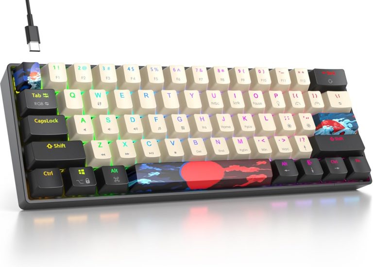 Fogruaden RGB Wired 60% Percent Keyboard Mechanical, 61 Keys Gaming Keyboard 60 Percent with Red Switch, Small Compact Mechanical Keyboard for Win/Mac Laptop PC Gamer (Carbon/61)