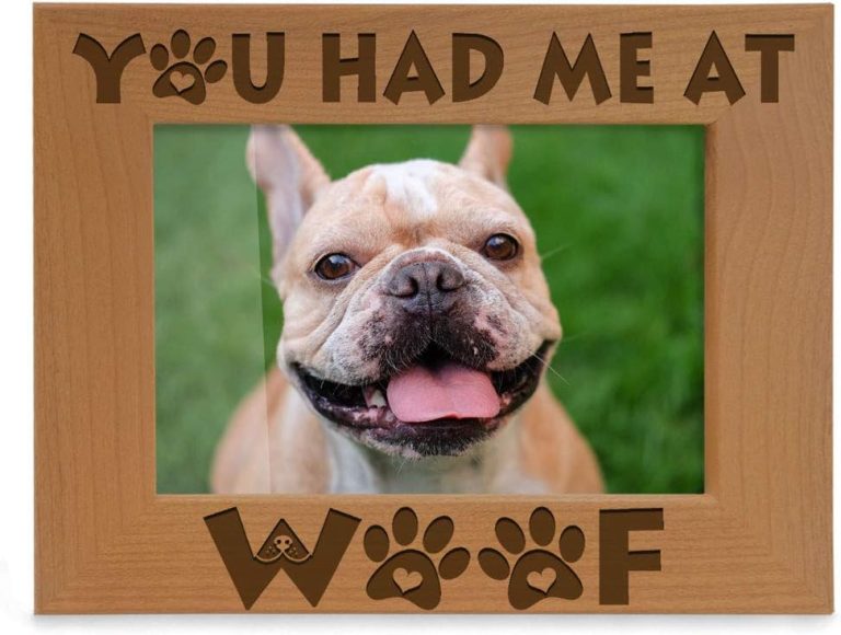 KATE POSH – You had me at Woof – Dog Paws Engraved Natural Wood Picture Frame, New Puppy, Memorial, Best Dog Ever Gifts (5×7-Horizontal)