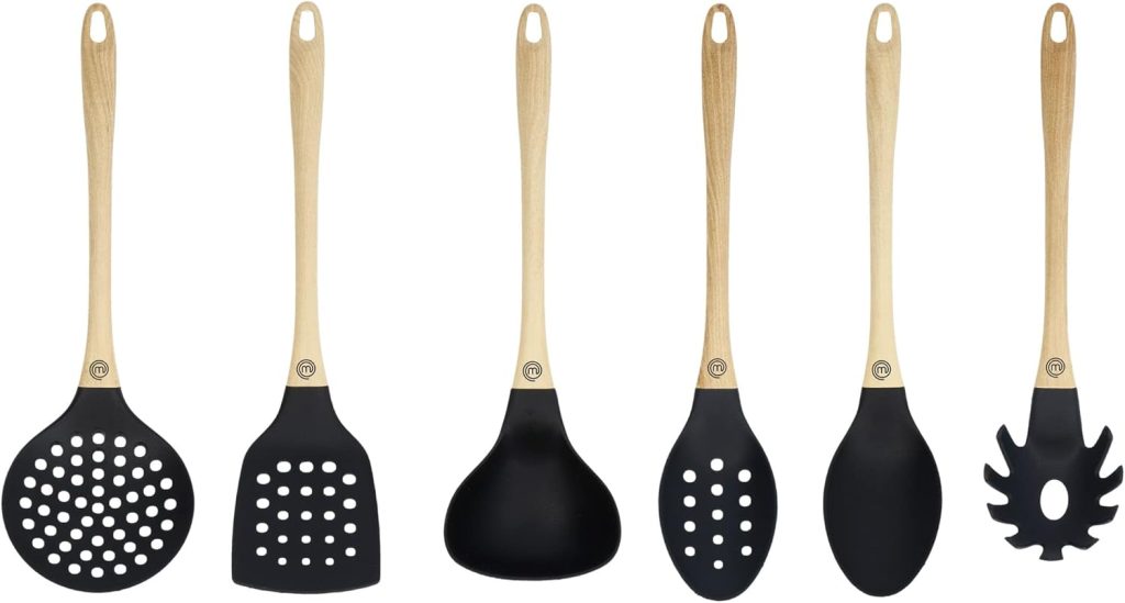MasterChef Kitchen Utensils Set Dishwasher Safe, Non Toxic Cooking Utensils Set for Nonstick Cookware, Non Scratch Plastic Tools incl. Spatulas & Spoons, Heat Resistant Nylon, 6 piece, Natural Look MasterChef Kitchen Utensils Set Dishwasher Safe, Non Toxic Cooking Utensils Set for Nonstick Cookware, Non Scratch Plastic Tools incl. Spatulas & Spoons, Heat Resistant Nylon, 6 piece, Natural Look