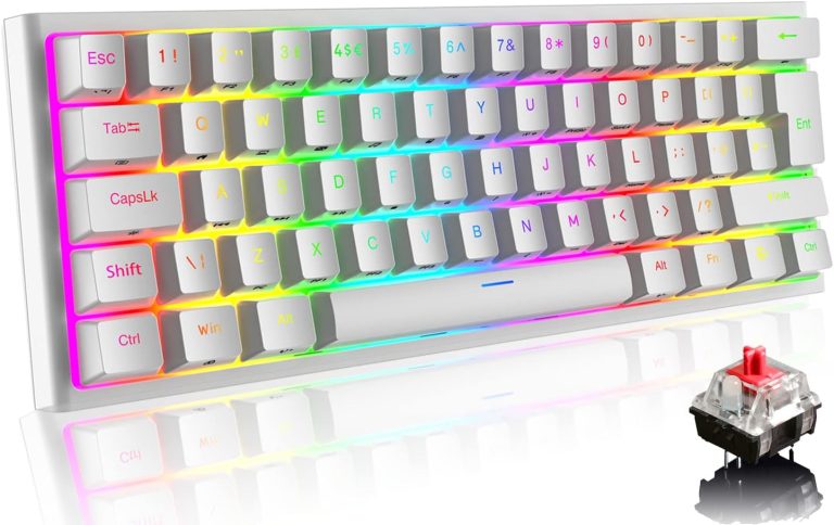 FELICON 60% Portable Mechanical Gaming Keyboard, 62 Keys Ultra-Compact Mini Keyboard, Red Switch, RGB Customization Backlit, Wired Type-C USB for for PC/Win/PS4/Xbox (White)