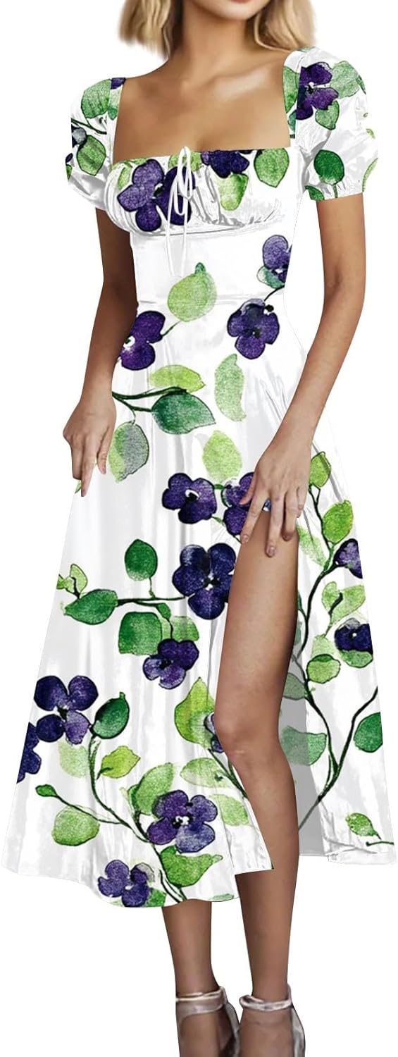 Spring Short Sleeve Stylish Dress Women’s Ski Plus Size Print Scoop Neck Dresses