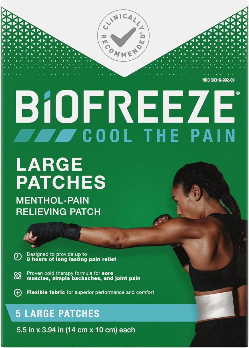 Biofreeze Pain Relief Patches, Knee & Lower Back Pain Relief Patch, Sore Muscle Relief, Neck Pain Relief, Shoulder Pain Relief, Pharmacist Recommended, FSA Eligible, 5 Biofreeze Menthol Patches