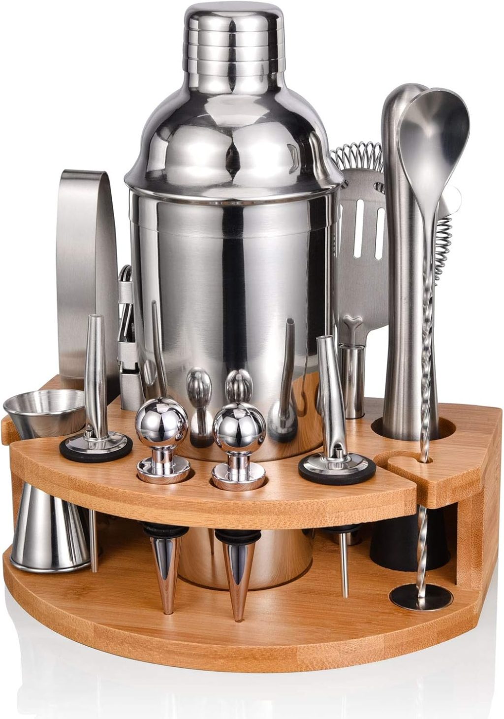Bartender Kit with Stylish Bamboo Stand, 12 Piece 25oz Cocktail Shaker Set for Mixed Drink, Professional Stainless Steel Bar Tool Set, Gift for Man Dad- Cocktail Recipes Booklet (Silver) Bartender Kit with Stylish Bamboo Stand, 12 Piece 25oz Cocktail Shaker Set for Mixed Drink, Professional Stainless Steel Bar Tool Set, Gift for Man Dad- Cocktail Recipes Booklet (Silver)