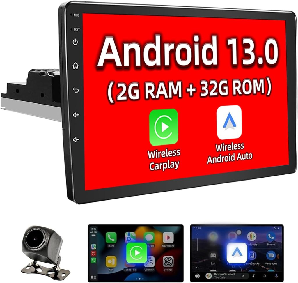 Binize Android System Car Stereo 10 Inch Single Din with Wireless Carplay&Wireless Android Auto, 2+32G,GPS Navigation Receiver,Bluetooth,FM,Dual USB,Mirror Link,Support Backup Camera Binize Android System Car Stereo 10 Inch Single Din with Wireless Carplay&Wireless Android Auto, 2+32G,GPS Navigation Receiver,Bluetooth,FM,Dual USB,Mirror Link,Support Backup Camera