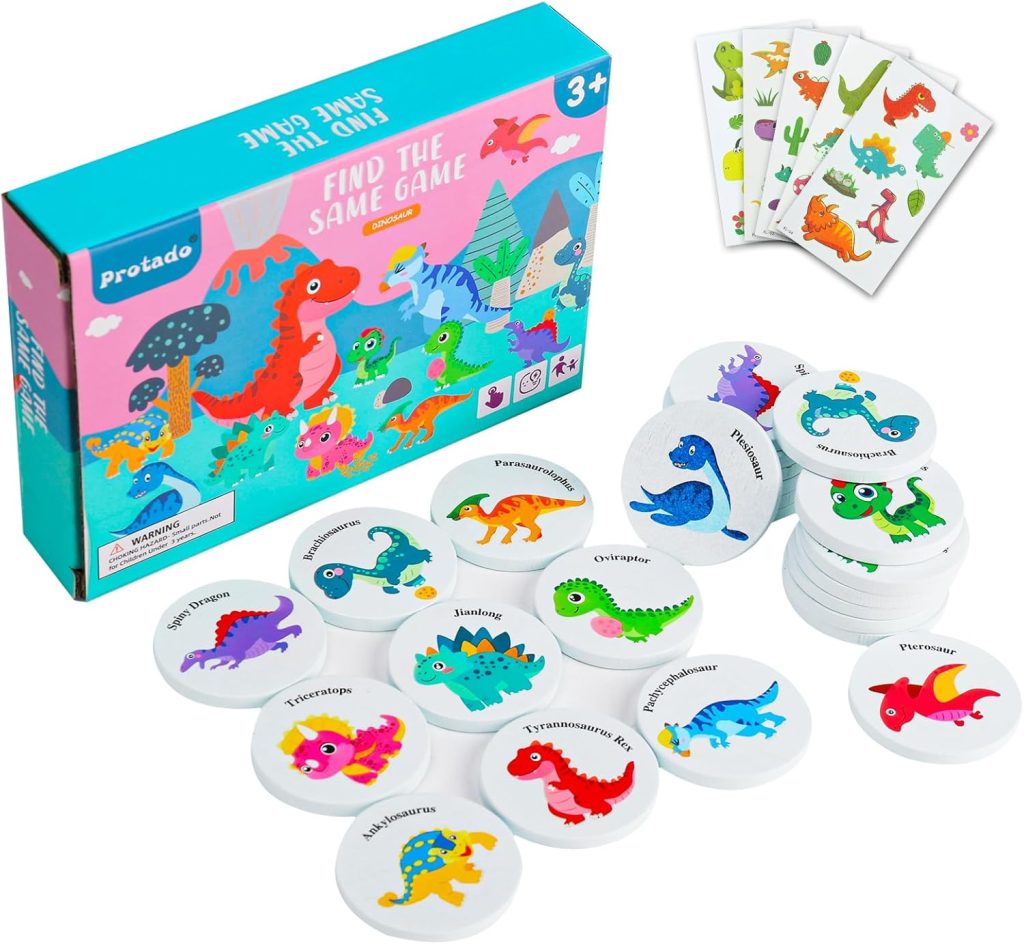 Wooden Dinosaur Memory Game for Kids – 24-Piece Matching Cards & 5 Tattoo Stickers, Educational Toys for Pre-Kindergarten Early Learning Wooden Dinosaur Memory Game for Kids – 24-Piece Matching Cards & 5 Tattoo Stickers, Educational Toys for Pre-Kindergarten Early Learning