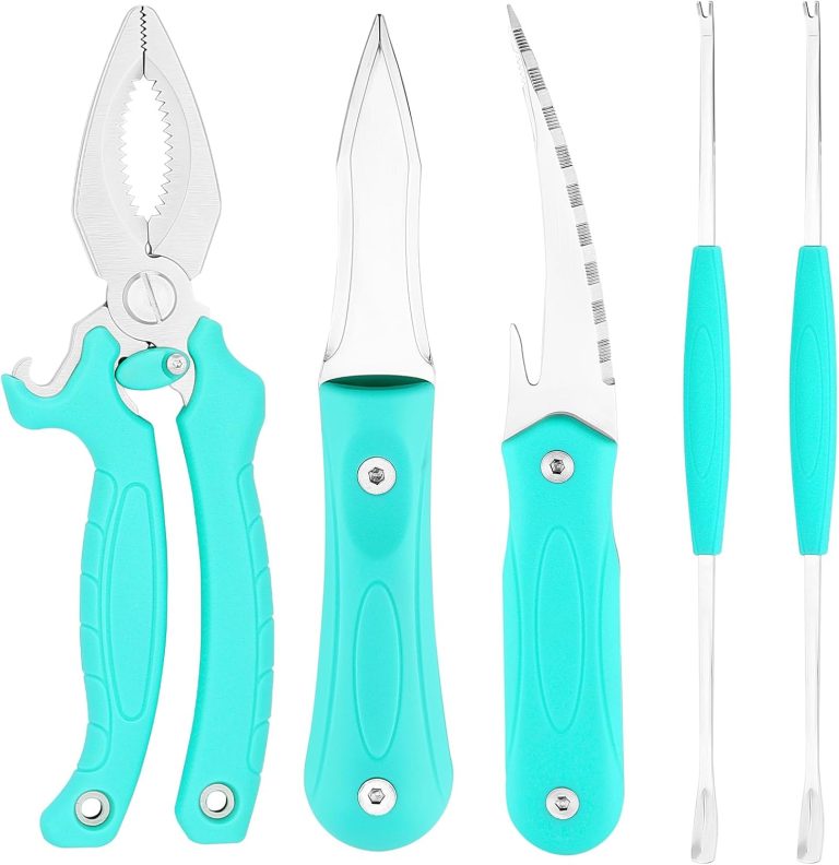 Seafood Tool Set – 5 pcs, 1*Oyster Knife, 2*Meat Extractor, 1*Crab and Lobster Cutter, 1*Shrimp Peeler, Complete Set for Crab Cracker and Oyster Shucker, Camping Flatware, Best Coastal Kitchen