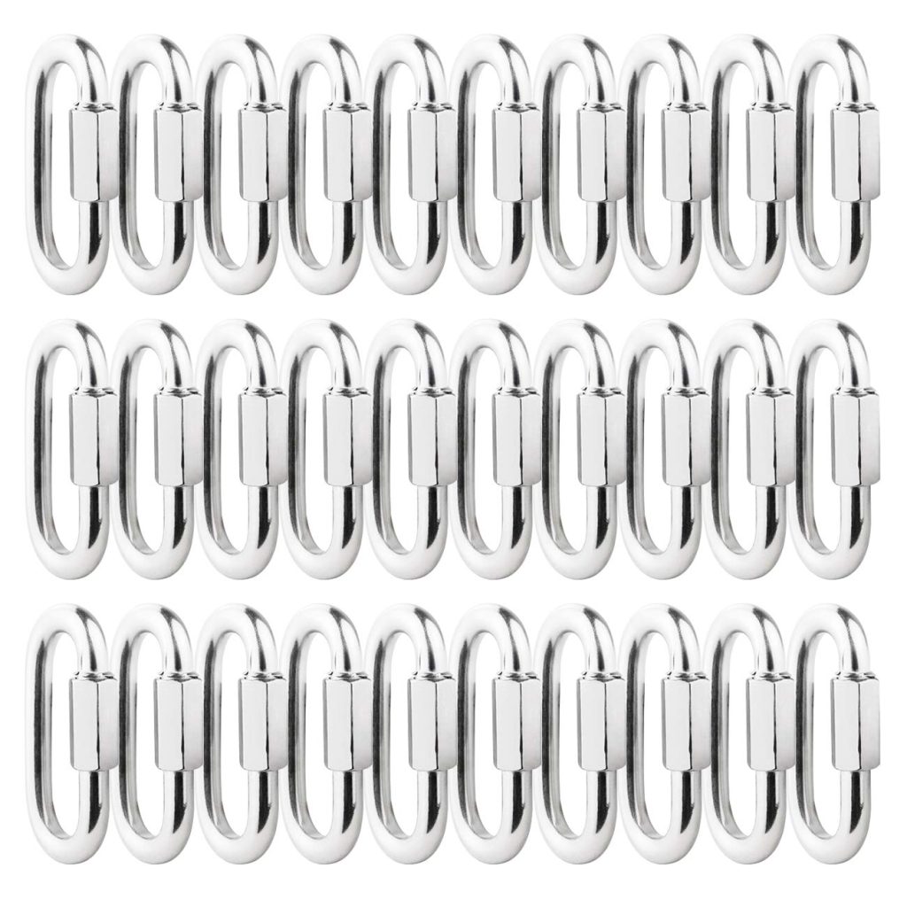 30 Packs Quick Link M4 5/32 inch Stainless Steel Quick Link Chain D Shape Locking Quick Chain for Carabiner, Hammock, Camping and Outdoor Equipment, Max. Load 500 Lbs. 30 Packs Quick Link M4 5/32 inch Stainless Steel Quick Link Chain D Shape Locking Quick Chain for Carabiner, Hammock, Camping and Outdoor Equipment, Max. Load 500 Lbs.