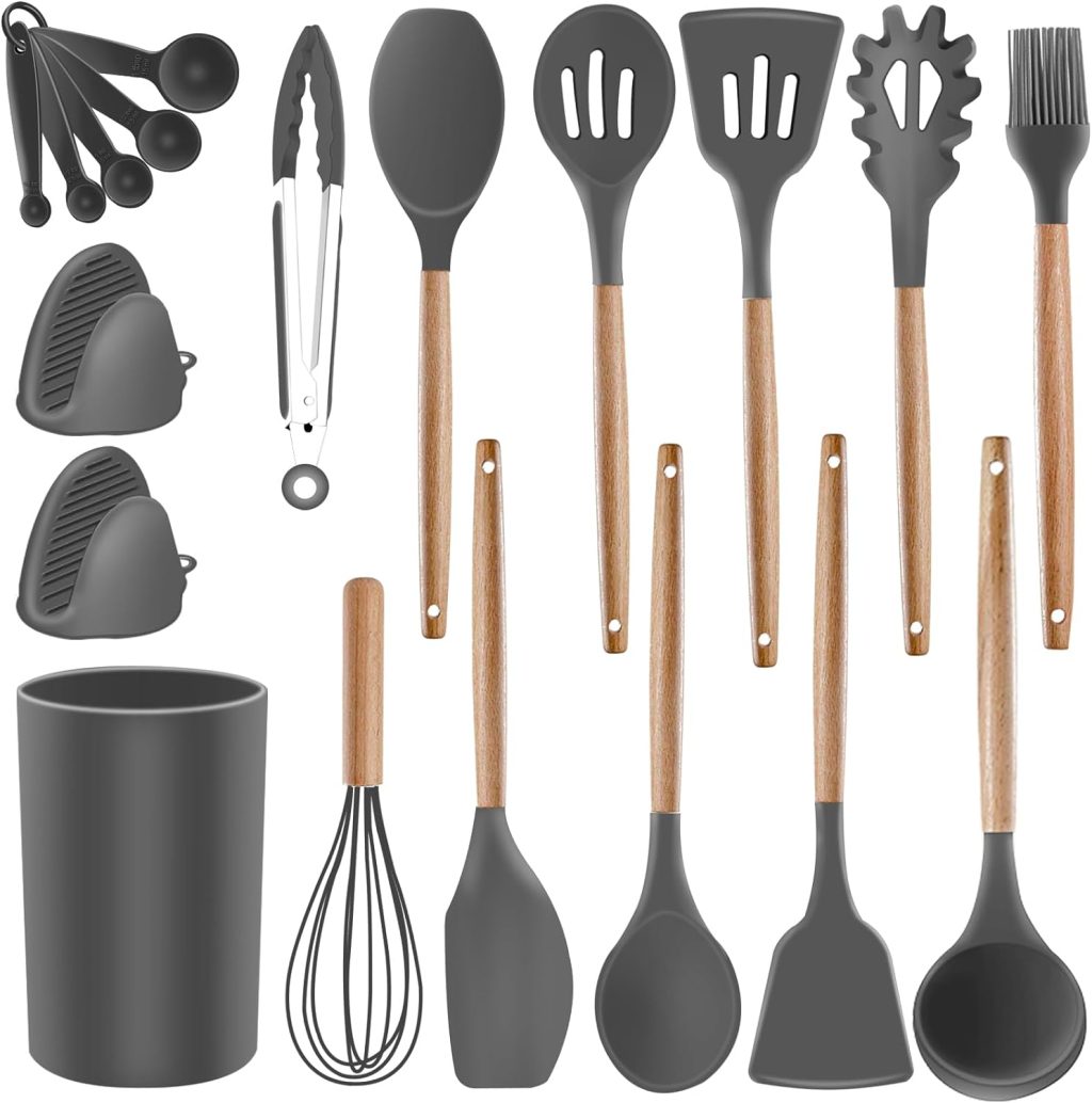 Silicone Cooking Utensils Set – 19 Pcs Kitchen Utensils Heat Resistant/Non-stick/Non Toxic/BPA Free Silicon Spoons Spatula Whisk Tongs Mixing Spoon,Wooden Handle Kitchen Utensil Set with Holder Silicone Cooking Utensils Set – 19 Pcs Kitchen Utensils Heat Resistant/Non-stick/Non Toxic/BPA Free Silicon Spoons Spatula Whisk Tongs Mixing Spoon,Wooden Handle Kitchen Utensil Set with Holder