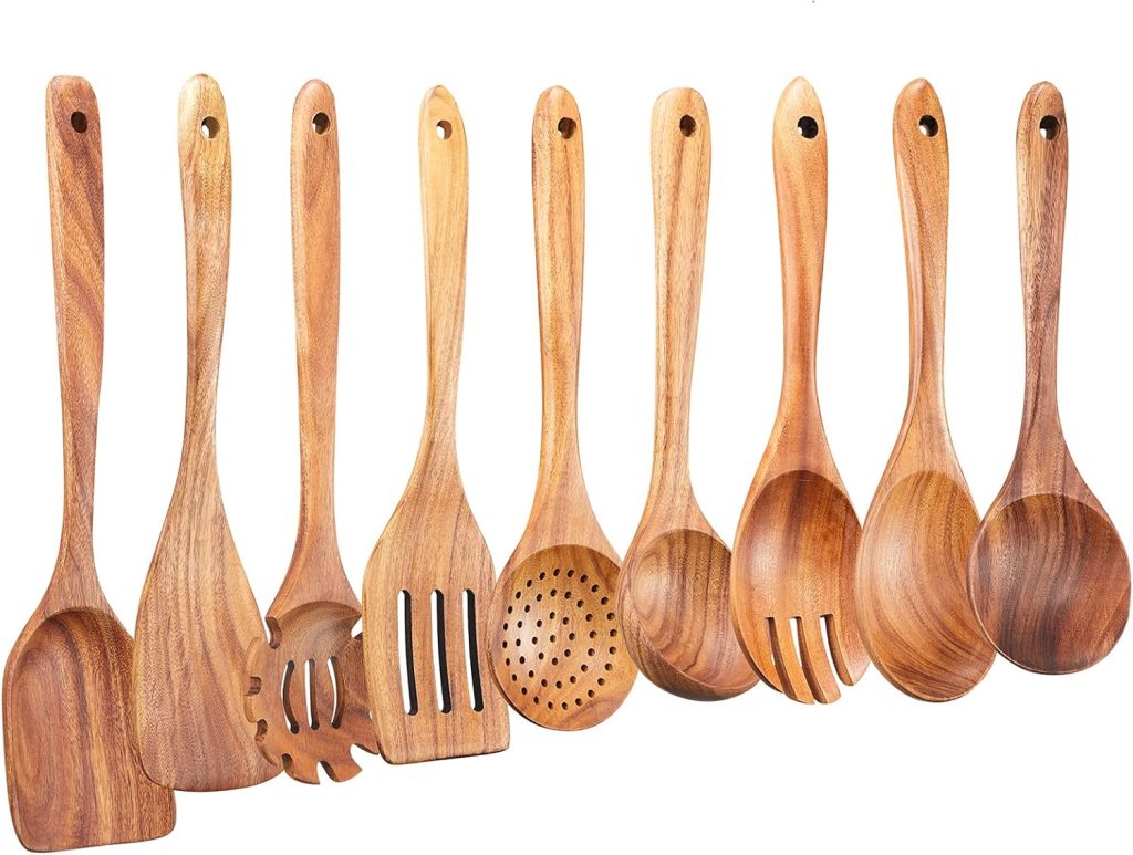 Wooden Kitchen Utensils Set,GUDAMAYE 9 PCE Natural Teak Wooden Spoons For Non-stick Pan for Cooking, Wooden Kitchen Utensils Set,GUDAMAYE 9 PCE Natural Teak Wooden Spoons For Non-stick Pan for Cooking,