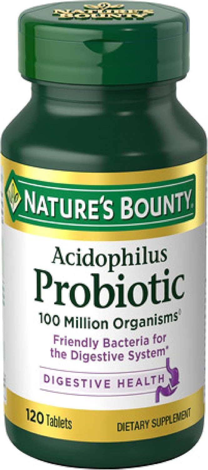 Nature’s Bounty Acidophilus Probiotic, Daily Probiotic Supplement, Supports Digestive Health, 1 Pack, 120 Tablets