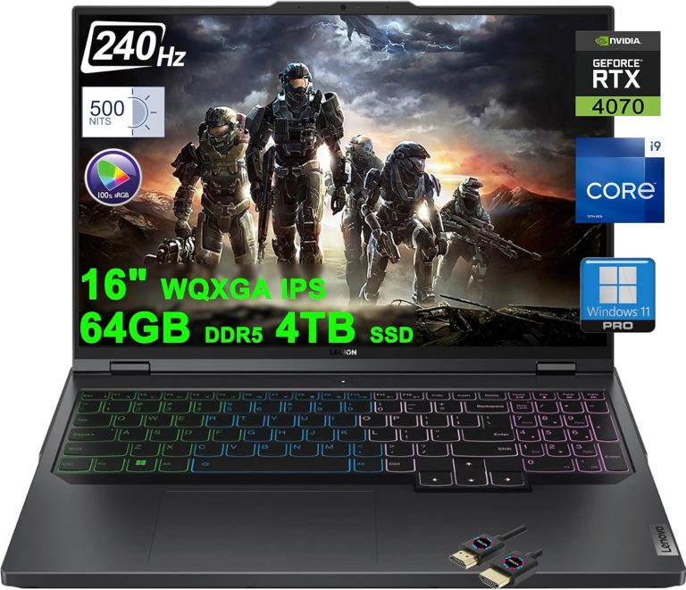 Lenovo Legion Pro 5 Gaming Laptop | 16″ WQXGA IPS 240Hz (500nits 100% sRGB HDR400) | Intel 24-core i9-13900HX | 64GB DDR5 4TB SSD | GeForce RTX 4070 8GB | RGB Backlit Win11Pro Black + HDMI Cable