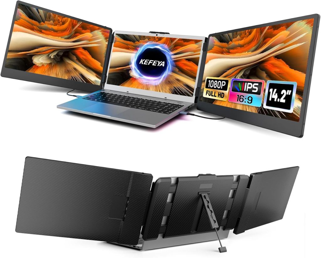 Laptop Screen Extender, 14.2″ Portable Triple Monitor for Laptop with Full HD IPS Display, Laptop Extended Monitor Compatible with Mac, Windows, Chrome, Fits 13-17 Inch Laptops Laptop Screen Extender, 14.2″ Portable Triple Monitor for Laptop with Full HD IPS Display, Laptop Extended Monitor Compatible with Mac, Windows, Chrome, Fits 13-17 Inch Laptops