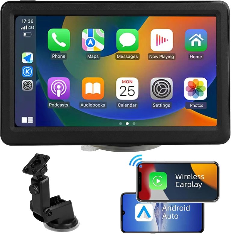 Portable 7-inch Apple Carplay Screen for car Wireless Apple Carplay and Android AutoWith Bluetooth Hands-Free/Car Stereo Receiver/GPS Navigation Mirror Link, FM, Siri, for Various Vehicles