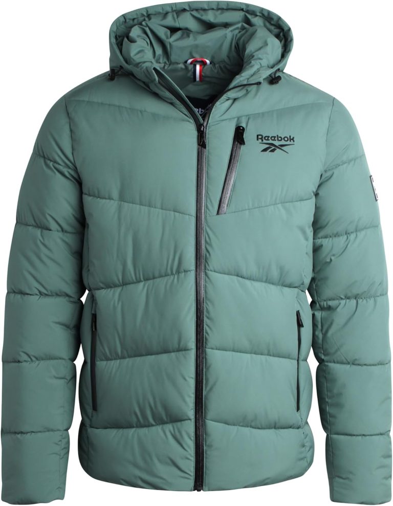 Reebok Men’s Puffer Jacket – Comfort Stretch Insulated Puffer Jacket with Hood – Warm Hooded Jackets for Men (S-XXL)