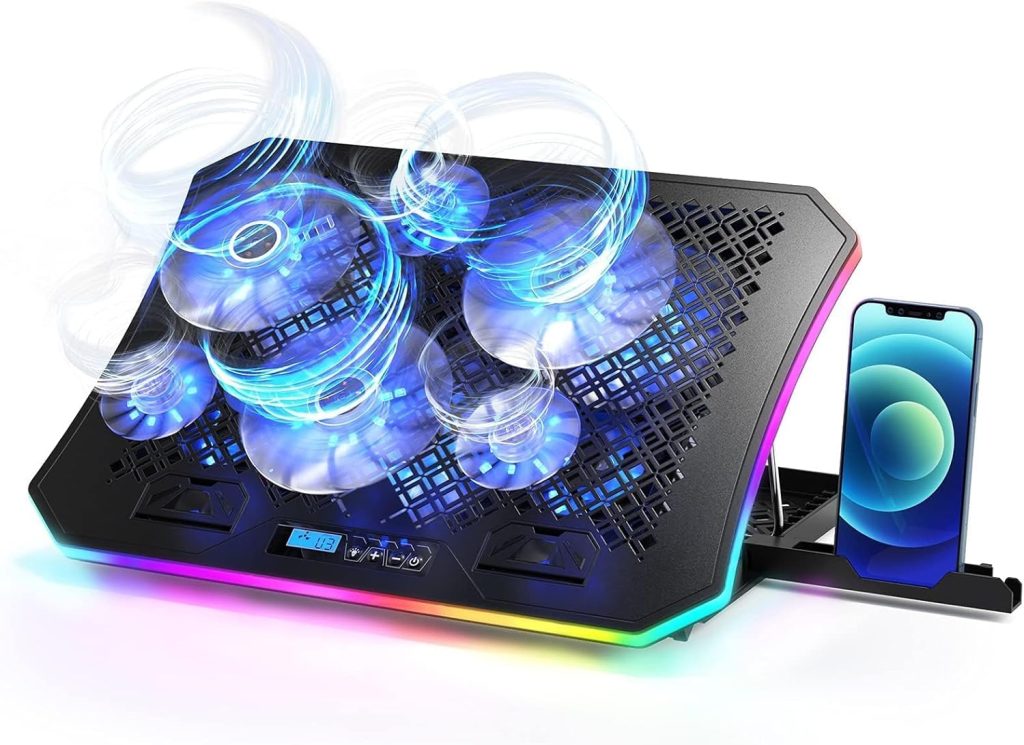 KeiBn Upgarde Laptop Cooling Pad, RGB Lights Laptop Cooler 6 Fans for 15.6-17.3 Inch Laptops, 7 Height Stands, 10 Modes Light, 2 USB Ports, Desk or Lap Use (A8,Blue) KeiBn Upgarde Laptop Cooling Pad, RGB Lights Laptop Cooler 6 Fans for 15.6-17.3 Inch Laptops, 7 Height Stands, 10 Modes Light, 2 USB Ports, Desk or Lap Use (A8,Blue)