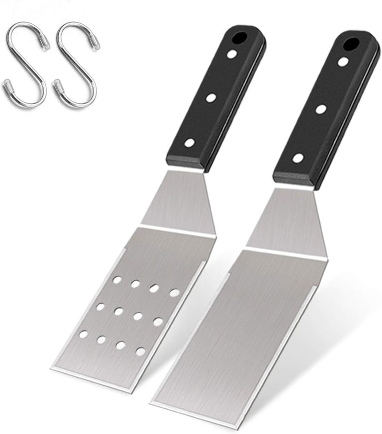 Leonyo Griddle Metal Spatula Set of 2, Food Grade Griddle Accessories – Stainless Steel Pancake Hamburger Turner Flipper for Flat Top Cast Iron BBQ Hibachi Cooking, Dishwasher Safe