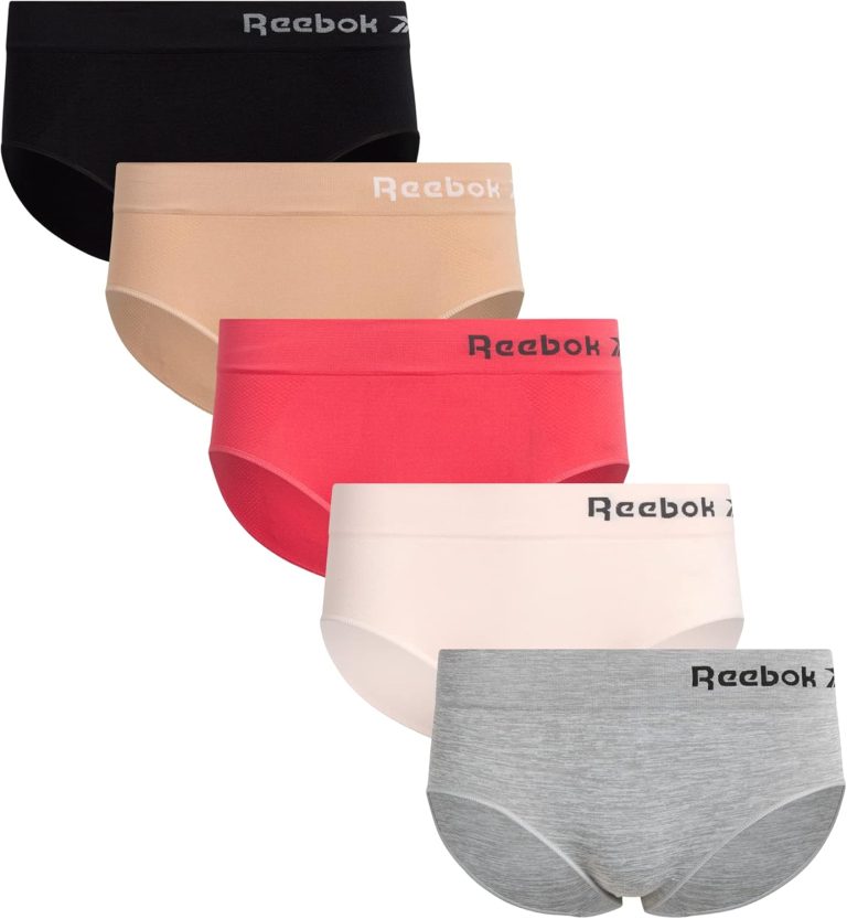 Reebok Women’s Hipster Briefs – 5 Pack Breathable Stretch Performance Hipster Panties – Seamless Underwear for Women (S-XL)