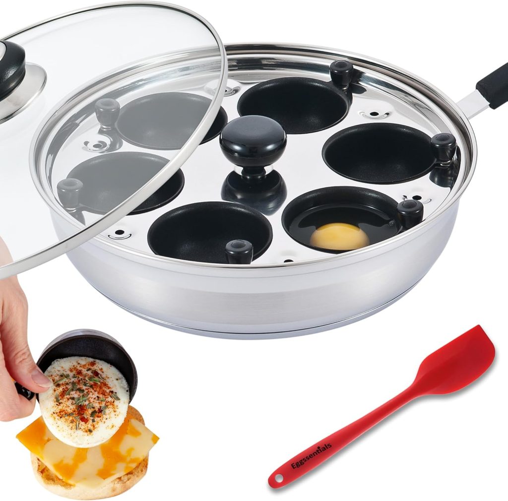 Eggssentials Egg Poacher Pan Nonstick Poached Egg Maker, Stainless Steel Egg Poaching Pan, Poached Eggs Cooker Food Grade Safe PFOA Free with Spatula, Egg Poachers Cookware Eggssentials Egg Poacher Pan Nonstick Poached Egg Maker, Stainless Steel Egg Poaching Pan, Poached Eggs Cooker Food Grade Safe PFOA Free with Spatula, Egg Poachers Cookware