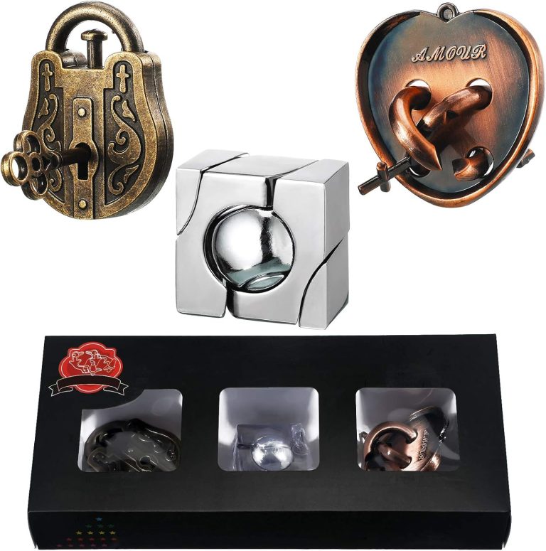 Sumind 3 Pieces Brain Teaser Metal Puzzle Unlock Interlocking Puzzle Games for Adults Teens Educational Toy, Christmas Birthday Gifts