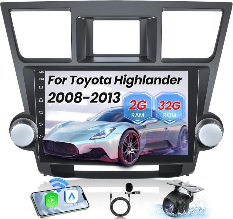 Car Stereo Radio for Toyota Highlander 2008-2013 : 10″ Touchscreen GPS Navigation Upgrade – Wired/Wireless CarPlay Android Auto 5G WiFi GPS/FM/DSP/SWC Mirror Link 1080P Backup Camera