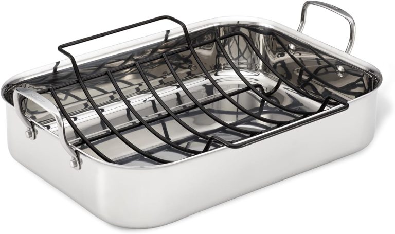 Anolon Triply Clad Stainless Steel Roaster / Roasting Pan with Rack – 17 Inch x 12.5 Inch, Silver