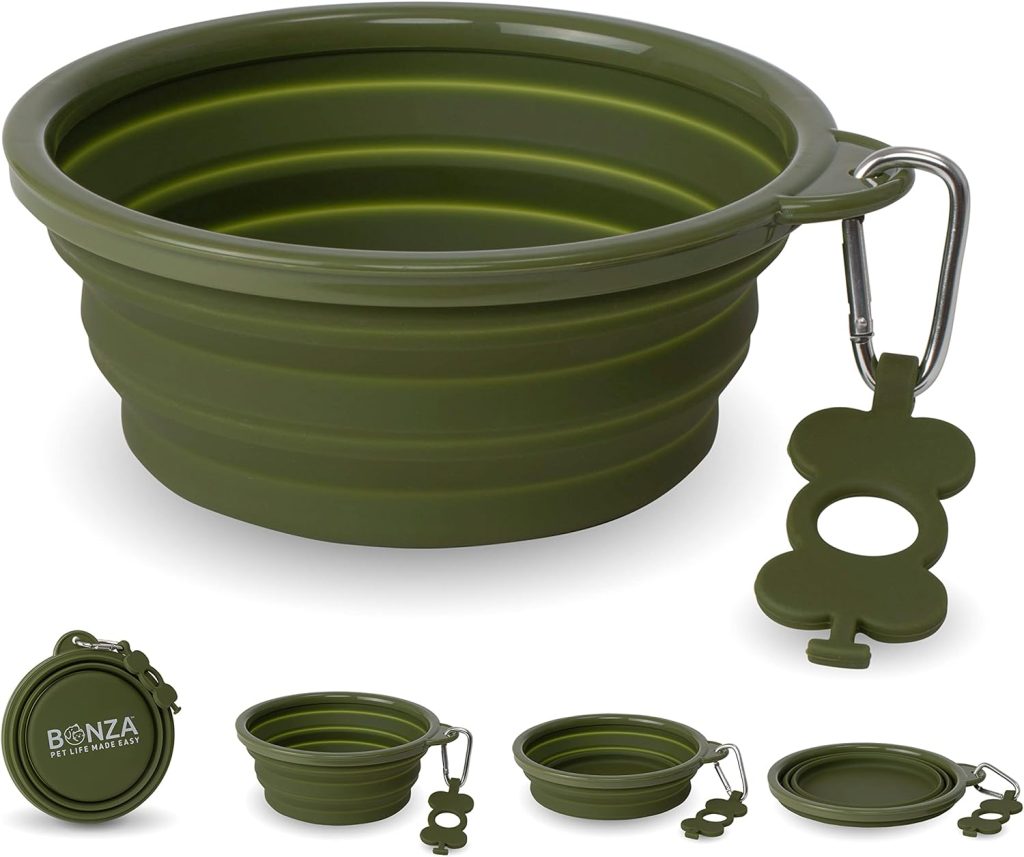 Bonza by Leash Boss Extra Large Collapsible Dog Bowl 1500 mL, Sturdy Reinforced Rim, includes Carabiner & Water Bottle Holder Keychain, Moss Green Bonza by Leash Boss Extra Large Collapsible Dog Bowl 1500 mL, Sturdy Reinforced Rim, includes Carabiner & Water Bottle Holder Keychain, Moss Green