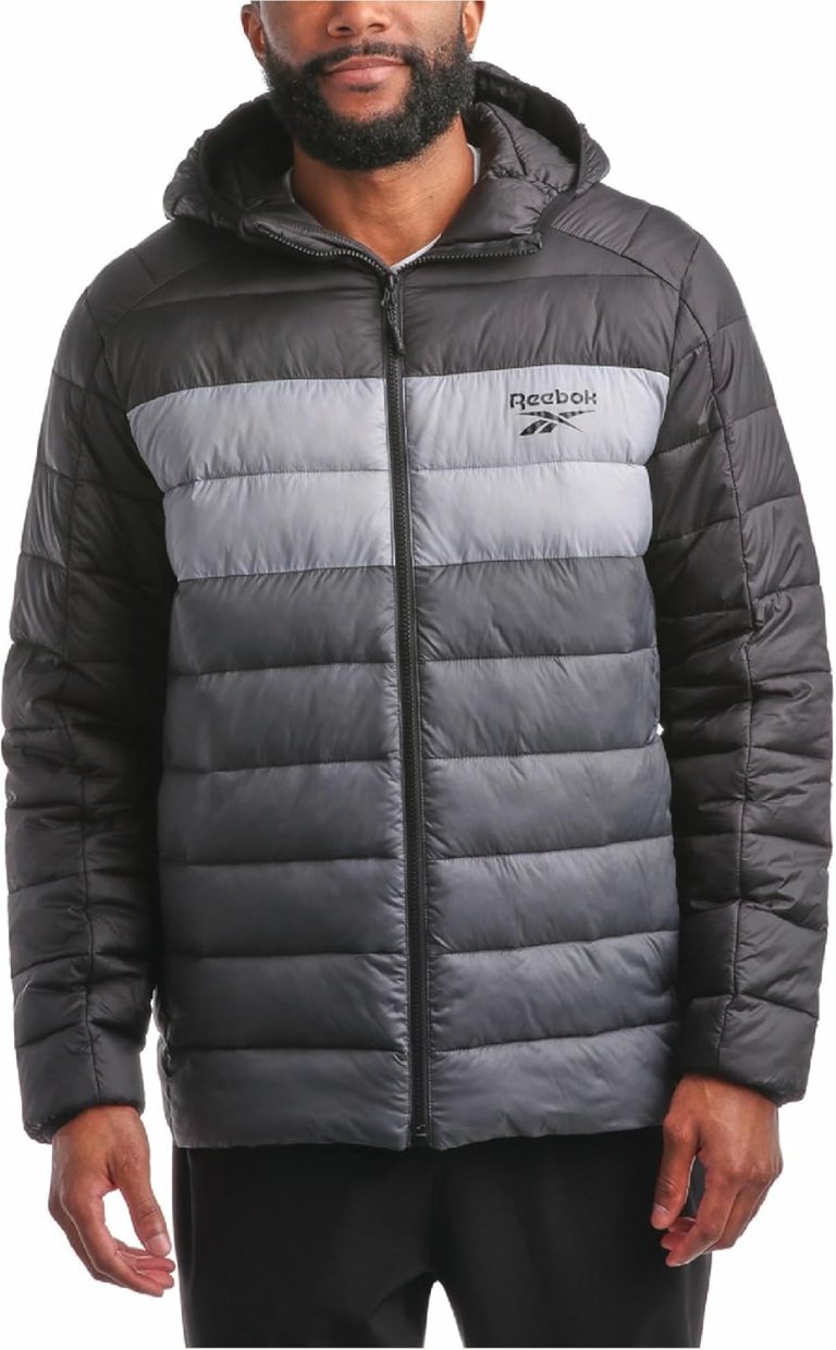 Reebok Men’s Jacket – Lightweight Hooded Weather-Resistant Quilted Puffer Coat – Warm Insulated Jacket for Men (S-XL)
