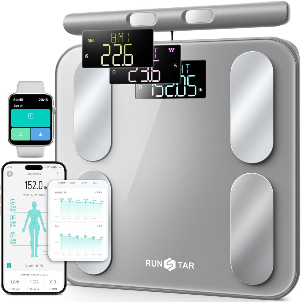 Runstar Digital Bathroom Scale for Body Weight, Body Fat, BMI 28 Measurements, Innovative 8-Electrode Smart Scales FSA or HSA Eligible with Voice Prompt Function High Accurate Bluetooth Weight Machine Runstar Digital Bathroom Scale for Body Weight, Body Fat, BMI 28 Measurements, Innovative 8-Electrode Smart Scales FSA or HSA Eligible with Voice Prompt Function High Accurate Bluetooth Weight Machine