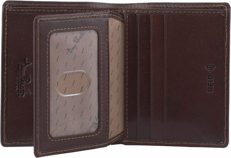 Tony Perotti Men’s Italian Leather Bifold Wallet With ID Window Flap, Card Holders, Pockets – Eco-Friendly Vegetable-Tanned Full Grain Leather Wallet Made in Italy – Brown