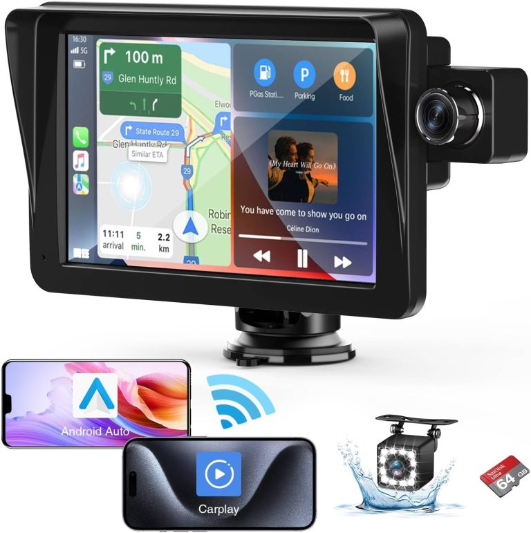 9″ Apple Carplay Screen for car, Wireless Apple Car Play Touchscreen with Android Auto, Car Stereo, 2.5K Front Dash Cam, 1080p Backup Camera, GPS Navigator/Bluetooth/Mirror Link/Siri/Aux/FM