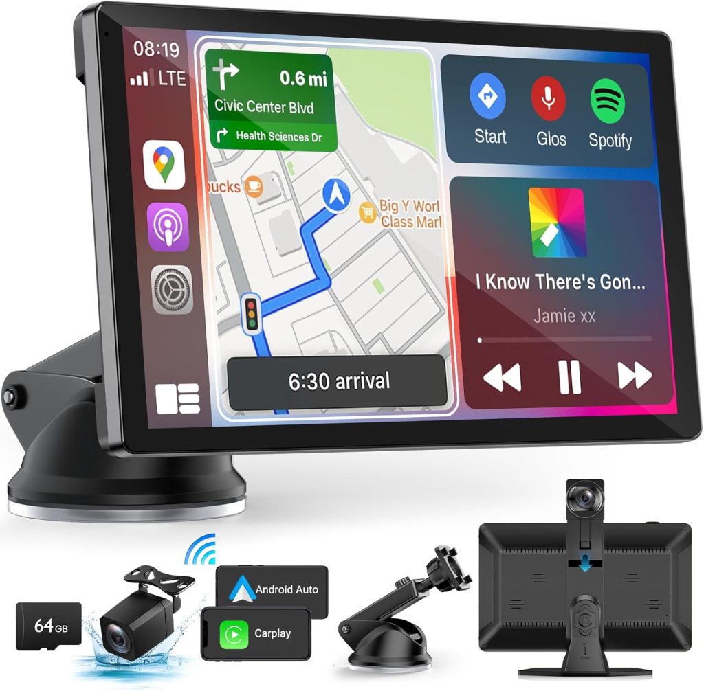 Wireless Carplay Screen for Car with 4K Dash Cam, 9″ Portable Carplay & Android Auto, Car Stereo Touchscreen with 1080p Backup Camera, GPS Navigation/Voice Control/Mirror Link/Bluetooth Wireless Carplay Screen for Car with 4K Dash Cam, 9″ Portable Carplay & Android Auto, Car Stereo Touchscreen with 1080p Backup Camera, GPS Navigation/Voice Control/Mirror Link/Bluetooth