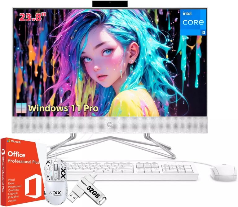 HP 23.8-inch All-in-One Desktop PC, with Office Pro Lifetime License, Intel i3-1115G4 Processor, FHD Display, 64 GB RAM 1 TB SSD, Intel UHD Graphics, Webcam, Windows 11 Pro, w/Jawfoal Accessories
