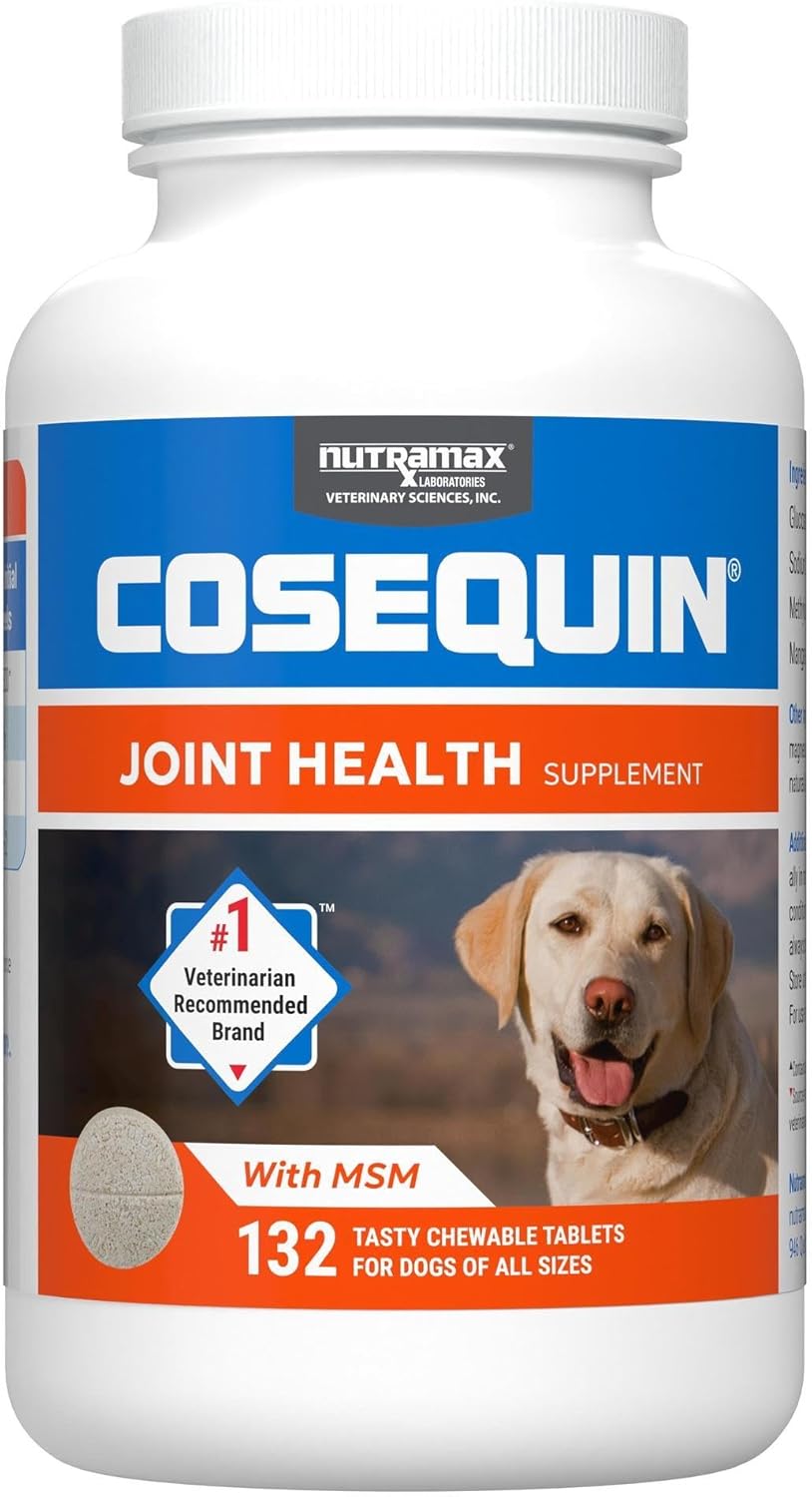 Nutramax Laboratories Cosequin Maximum Strength Joint Health Supplement for Dogs – With Glucosamine, Chondroitin, and MSM, 132 Chewable Tablets Nutramax Laboratories Cosequin Maximum Strength Joint Health Supplement for Dogs – With Glucosamine, Chondroitin, and MSM, 132 Chewable Tablets