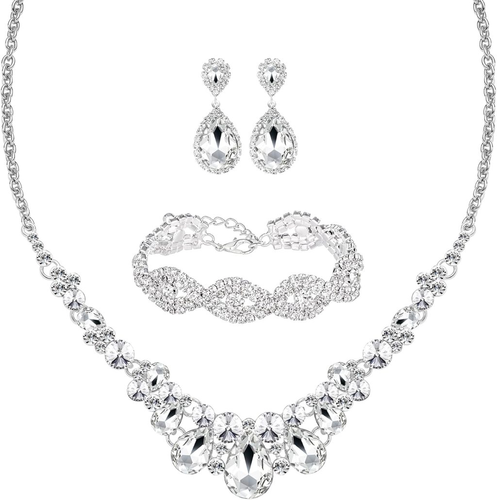 3/4 Pieces Women Jewelry Set Rhinestone Crystal Bride Statement Choker Necklace Tiara Crown Link Bangle Bracelet Teardrop Dangle Earrings Set 3/4 Pieces Women Jewelry Set Rhinestone Crystal Bride Statement Choker Necklace Tiara Crown Link Bangle Bracelet Teardrop Dangle Earrings Set