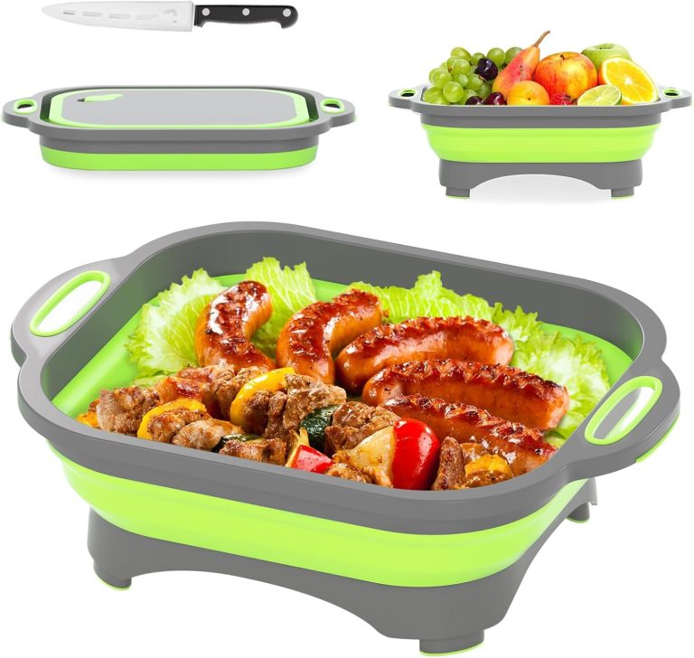 Camping Cutting Board, HI NINGER Collapsible Cutting Board with Knife and Towel Foldable Camping Dishes Sink Space Saving 3 in 1 Multifunction Storage Basket for BBQ Prep/Picnic/Camping Sink