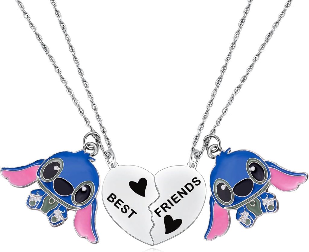 Best Friend Stitch Necklace Friendship Matching Heart Necklace for 2 Lilo and Stitch Stuff Jewelry for Friends BFF Bestie