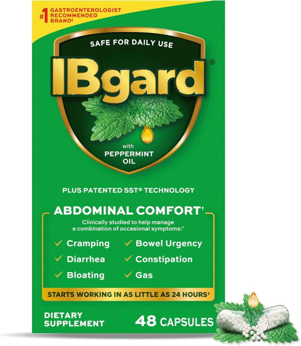 IBgard Gut Health Supplement, Peppermint Oil Capsules for Abdominal Comfort, 48 Capsules (Packaging May Vary) IBgard Gut Health Supplement, Peppermint Oil Capsules for Abdominal Comfort, 48 Capsules (Packaging May Vary)