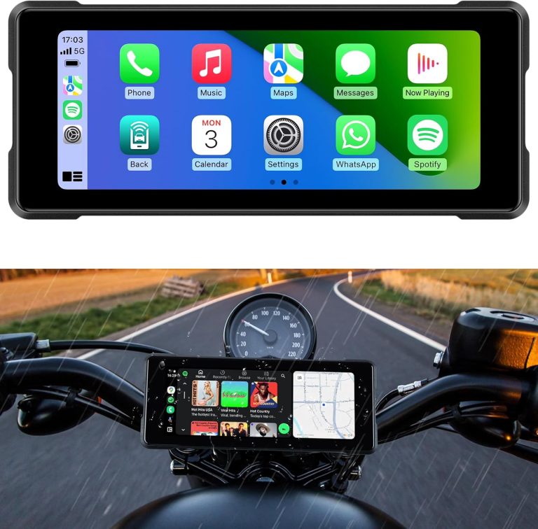 6.86 Inch Portable CarPlay for Motorcycle, Waterproof Touchscreen Wireless Car Play Android Auto Screen GPS Navigation for Motorbike, Siri Voice Control, Support Dual Bluetooth TPMS