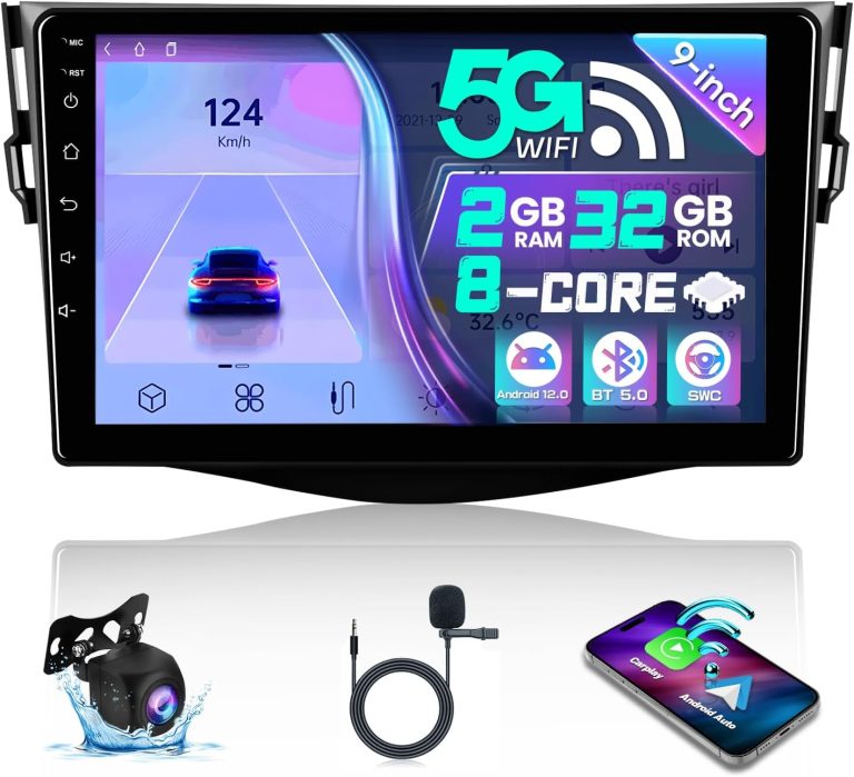8 Core Car Stereo Radio for Toyota RAV4 2007-2012 Support JBL 5Ghz WiFi 9 Inch Touch Screen with Wireless Carplay Android Auto BT 48 EQ DSP GPS Navigation Mirror Link Backup Camera 2+32 GB