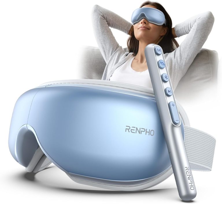 RENPHO FSA HSA Eyeris1 Eye Massager, Birthday Valentine’s Day Gifts, Migraine Massager with Remote, Compression, Silent Mode, Bluetooth, Heated Eye Mask for Eye Strain Relief, Stye Eye, Improve Sleep