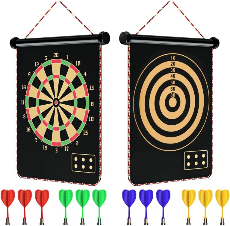 Mixi Magnetic Dart Board for Kids, Outdoor Toys Kids Games Double Sided Dart Board Games Set for Boys with 12 Darts, Best Toys Gifts for Teenage Boys Girls Age 5 6 7 8 9 10 11 12 13 14 15 16 Years